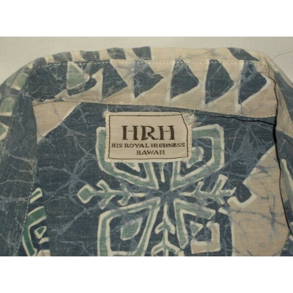 HRH His Royal Highness Reverse Print Hawaiian Shirt Blue Grey Hawaii Size Medium - Picture 4 of 12